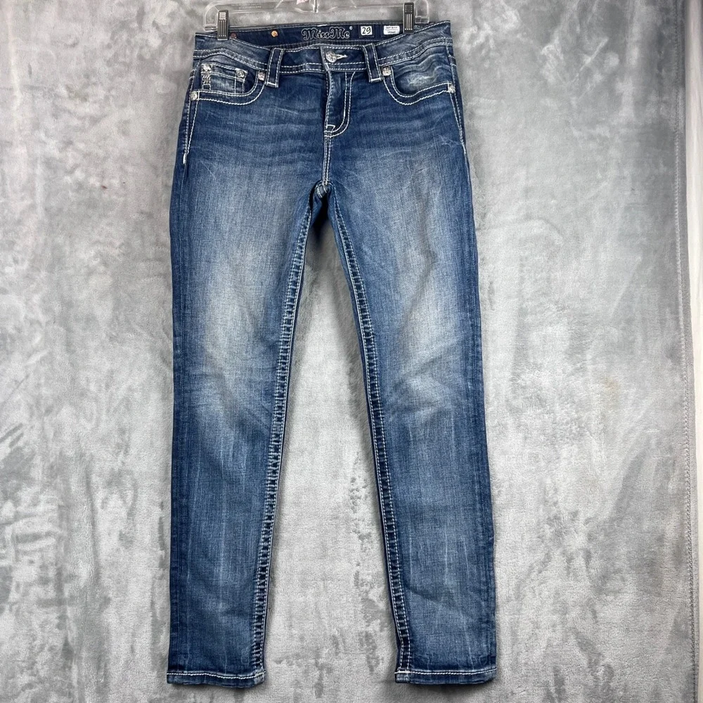 Miss Me Mid Rise Skinny Jeans Blue Denim Embellished Pocket MP8856S Size 29